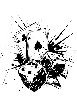 Dice and Cards Black and White