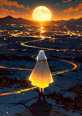 Girl Gazing at City Lights