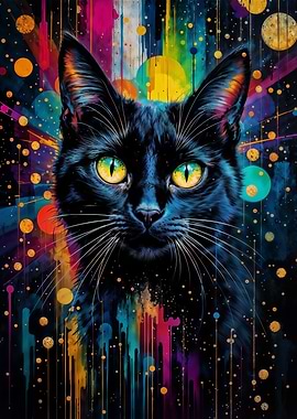 Colorful Black Cat Portrait