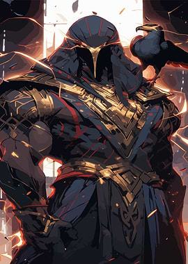 Mysterious Warrior with Raven Digital Art