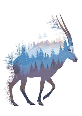 Antelope and Forest Double Exposure Art