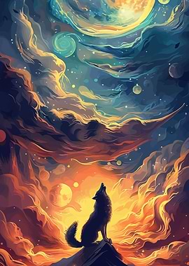Wolf Howling at the Moon Art
