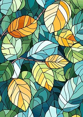 Stained Glass Leaves Pattern