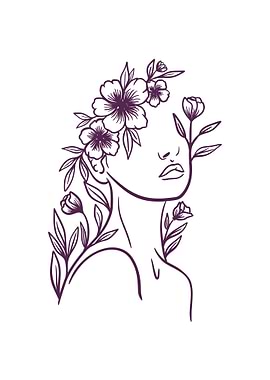 Floral Woman Line Art
