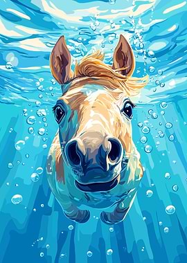 Horse Swimming Underwater