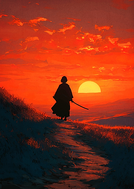 Samurai Sunset Silhouette