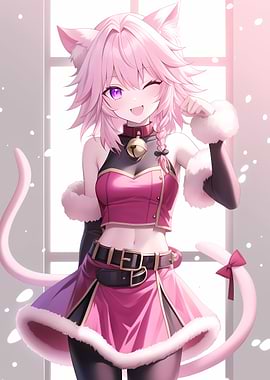 Anime Cat Girl with Pink Hair