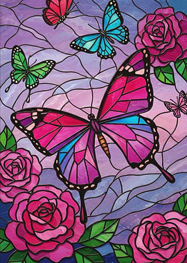 Stained Glass Butterflies and Roses