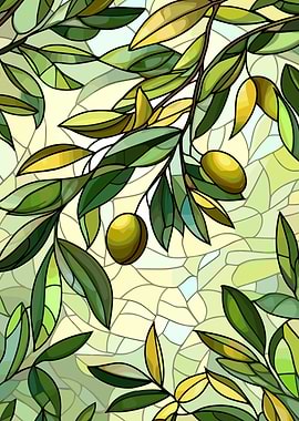 Olive Branch Stained Glass Illustration