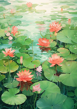 Water Lilies in Pond