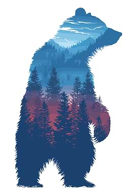 Bear Silhouette with Mountain Landscape