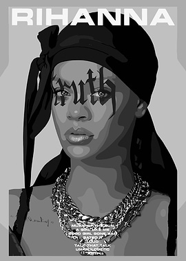 Rihanna Portrait with 'Truth' Face Tattoo