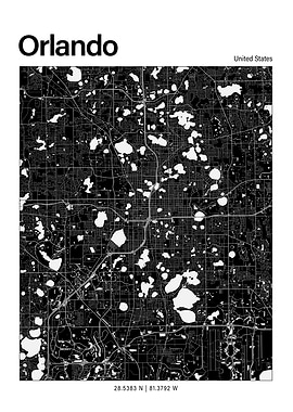 Orlando Black and White Map