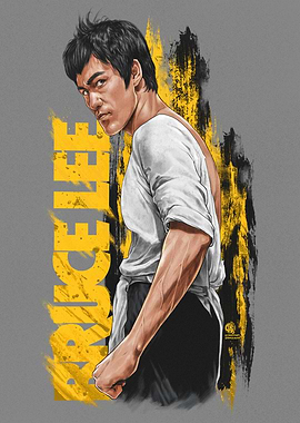 Bruce Lee Portrait with Yellow Accents