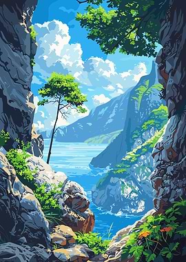 Scenic Mountain Landscape with Blue Water
