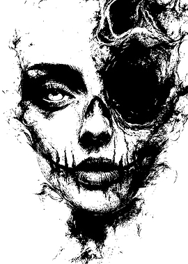 Half Skull Face Black and White
