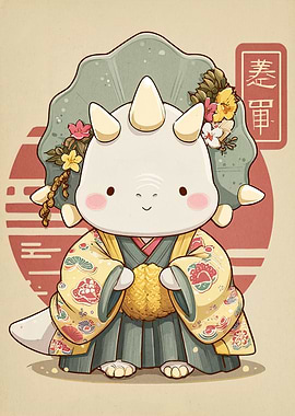 Kawaii Triceratops in Kimono