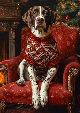 Dog in Christmas Sweater Portrait | German Shorthaired Pointer in Sweater