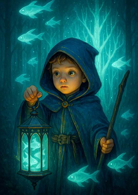 Child Wizard with Fish Lantern