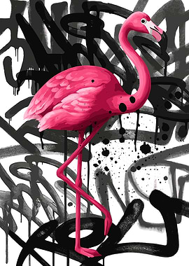 Pink Flamingo with Graffiti Background