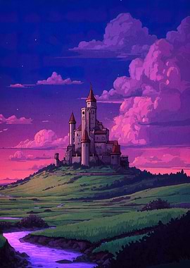 Fantasy Castle Landscape at Dusk