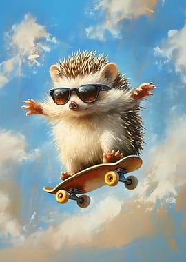 Skateboarding Hedgehog with Sunglasses