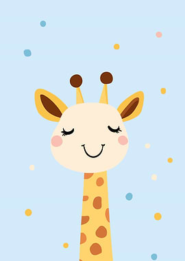 Cute Giraffe Illustration on Blue Background