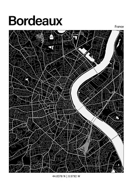 Bordeaux Black and White Map