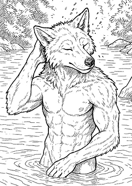 Wolfman in River Illustration