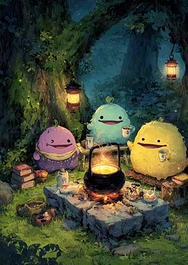 Cute Monsters Camping in the Forest