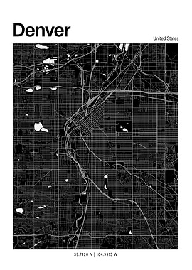Denver Black and White Map