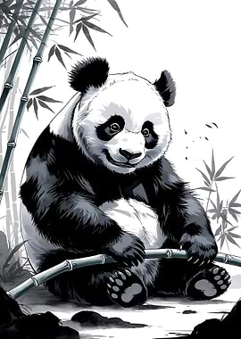 Panda with Bamboo Illustration