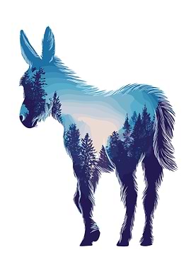 Donkey Silhouette with Forest Landscape