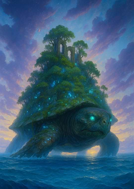 Giant Turtle Island in the Ocean