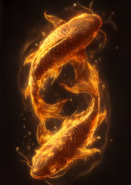 Golden Koi Fish Yin Yang