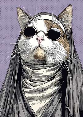 Cool Cat Nun Illustration