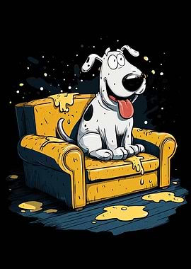 Cartoon Dog on Yellow Couch