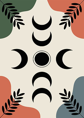 Boho Moon Phases with Leaves