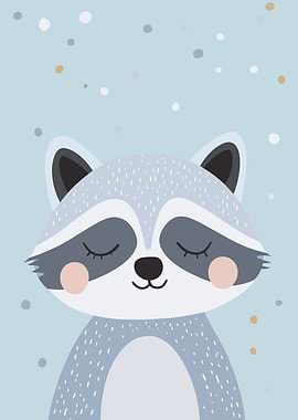 Cute Raccoon Illustration on Blue Background