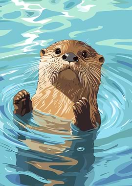 Otter in Water Illustration