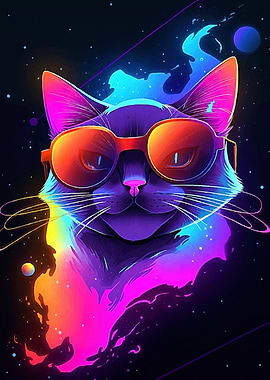 Neon Cat Sunglasses Space