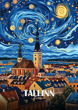 Tallinn, Estonia cityscape art poster