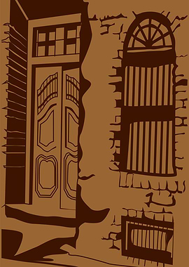 Brown Building Facade with Door and Windows