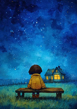 Girl Gazing at Starry Night Sky
