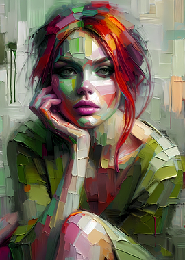 Homage to Egon Schiele - Portrait Painting of a Woman with red Hair in a green Dress