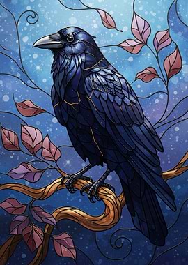 Raven on Branch Digital Art