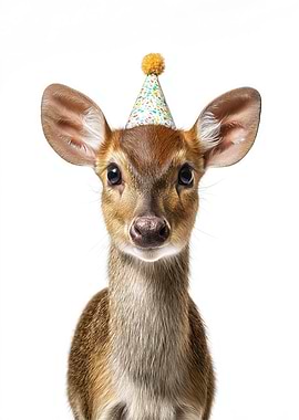 Muntjac Deer with Party Hat