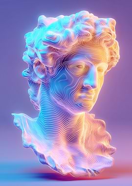 Neon Topographic Bust Sculpture