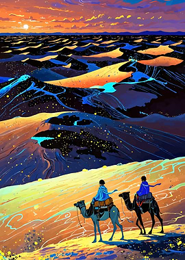 Camel Ride in Desert Landscape