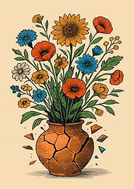 Floral Arrangement in Cracked Vase